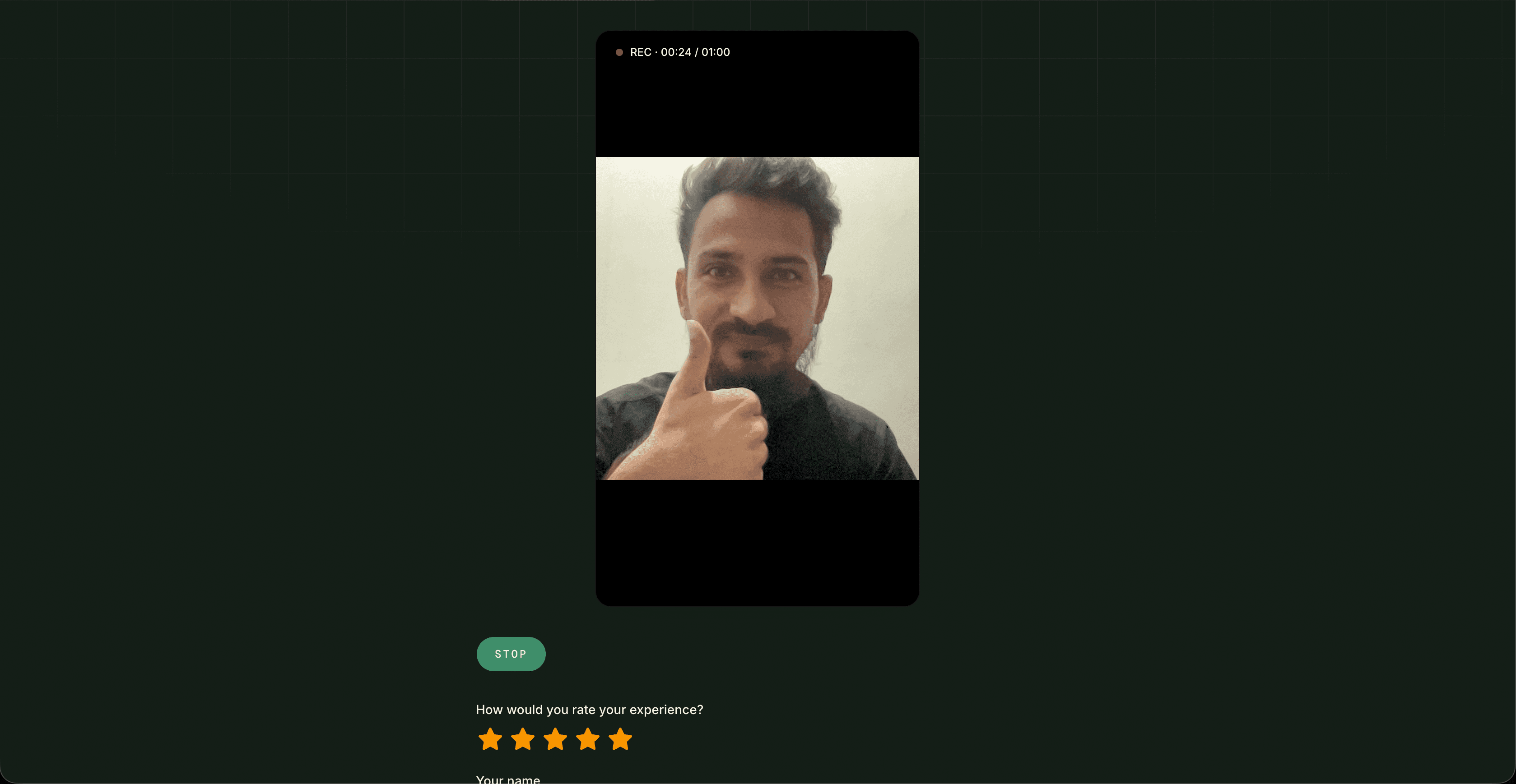 Customer recording a video testimonial in their browser